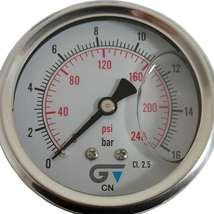 Manômetro vertical 240 psi / 16 bar com rosca 1/4