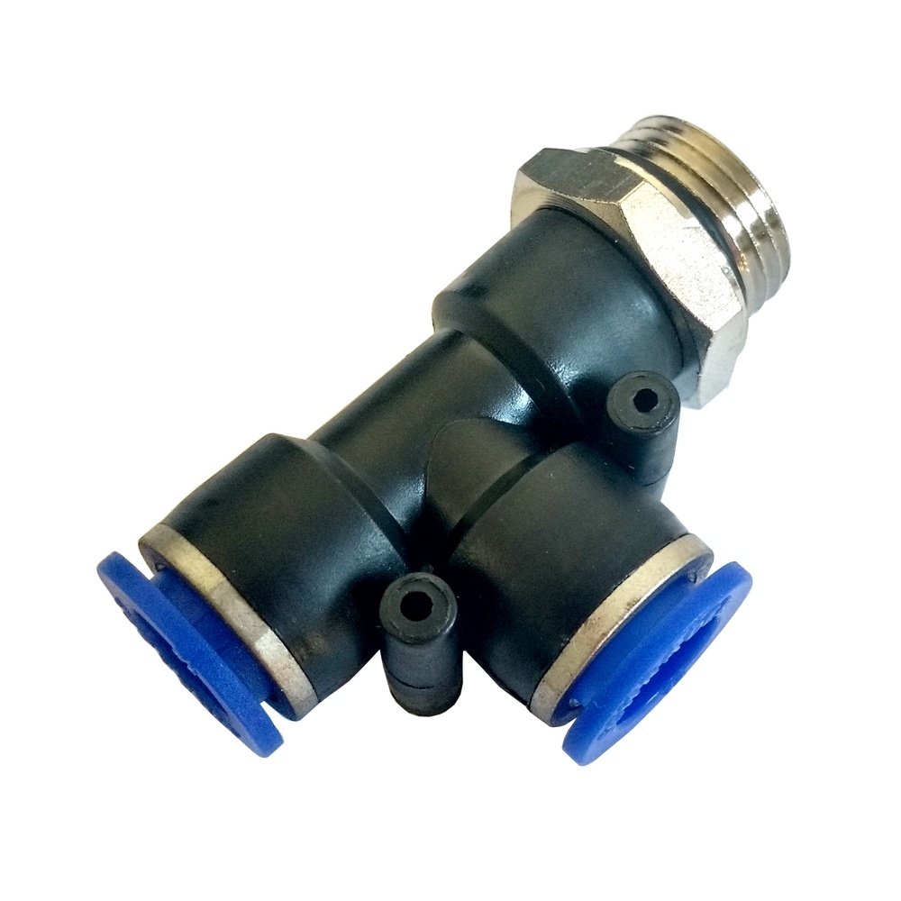 Tee Macho Lateral Tubo 6 mm x Rosca Macho 1/4" BSP - PST-G (Conexão Pneumática Instantânea)