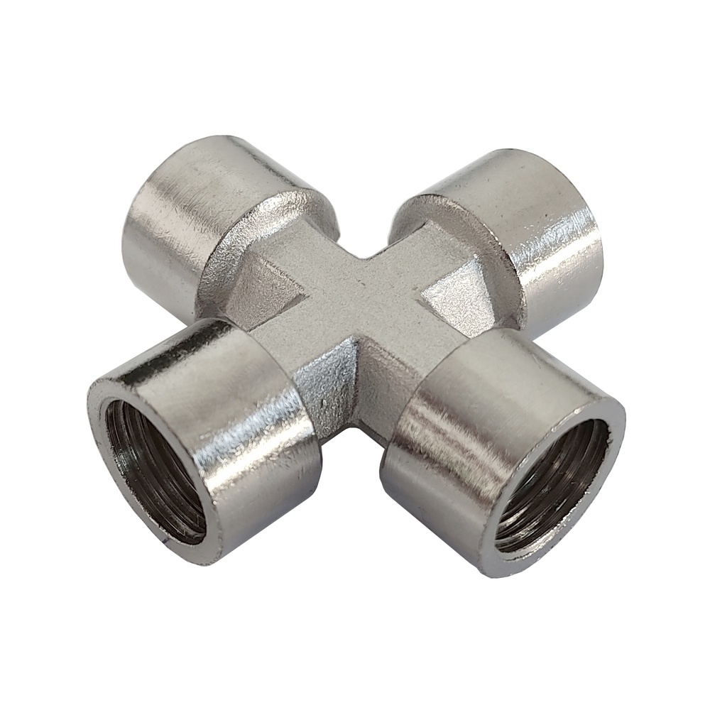 Cruzeta Rosca Fêmea 1/4" BSP Em Latão Niquelado