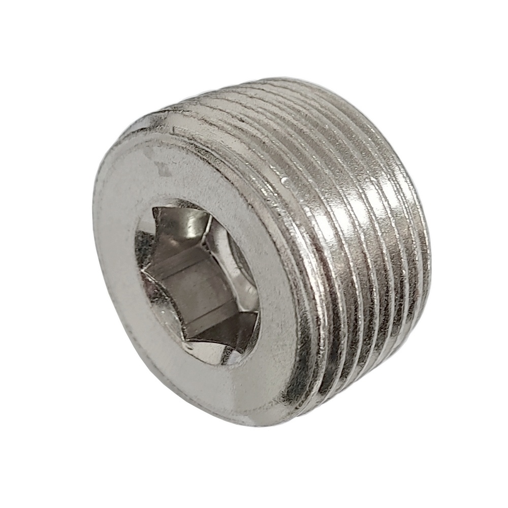 Bujão 1/2" BSPT C/ Sextavado Interno Em Latão Niquelado.