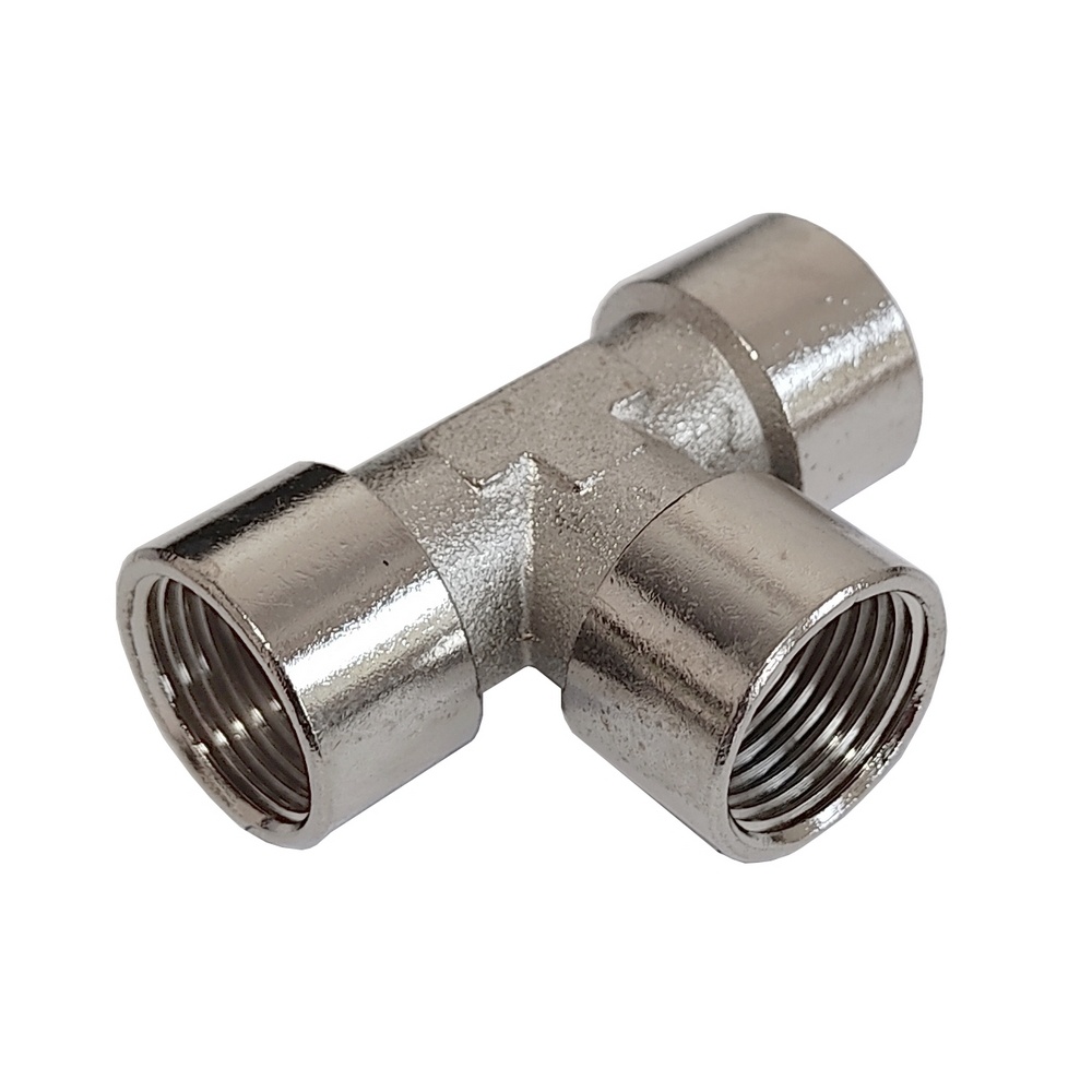 Tee Rosca Fêmea 3/8" BSPT Em Latão Niquelado