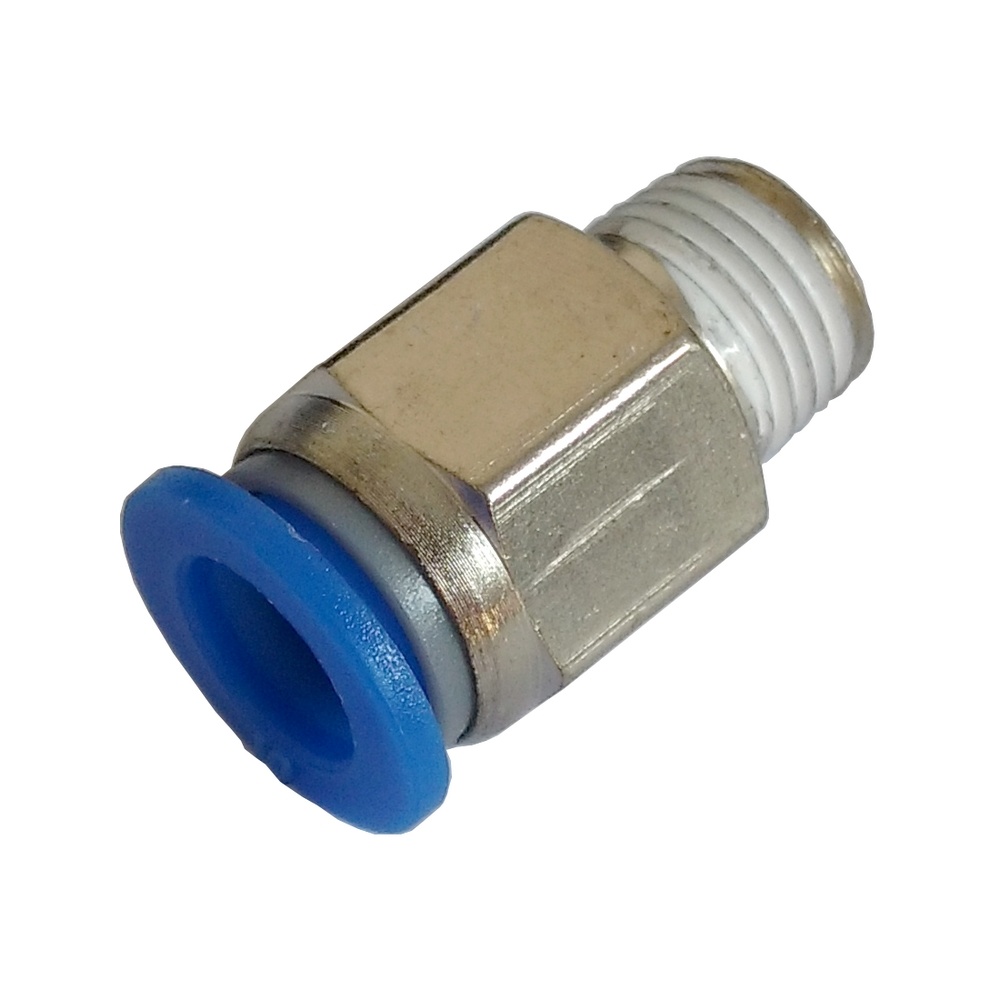 Conector Reto Tubo 1/4" x Rosca Macho 1/4" NPT - PC (Conexão Pneumática Instantânea)