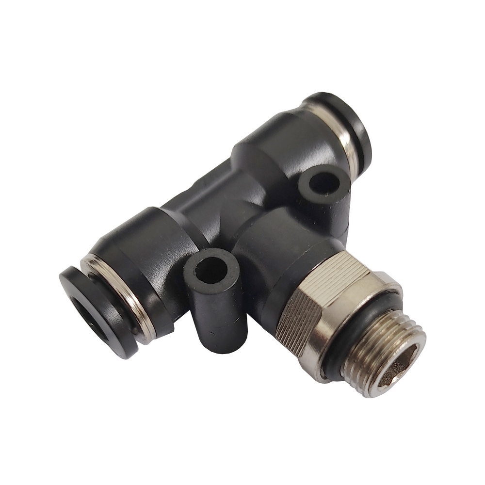 Tee Macho Central Tubo 6 mm x Rosca M5 Compacta - PT (Conexão Pneumática Instantânea)