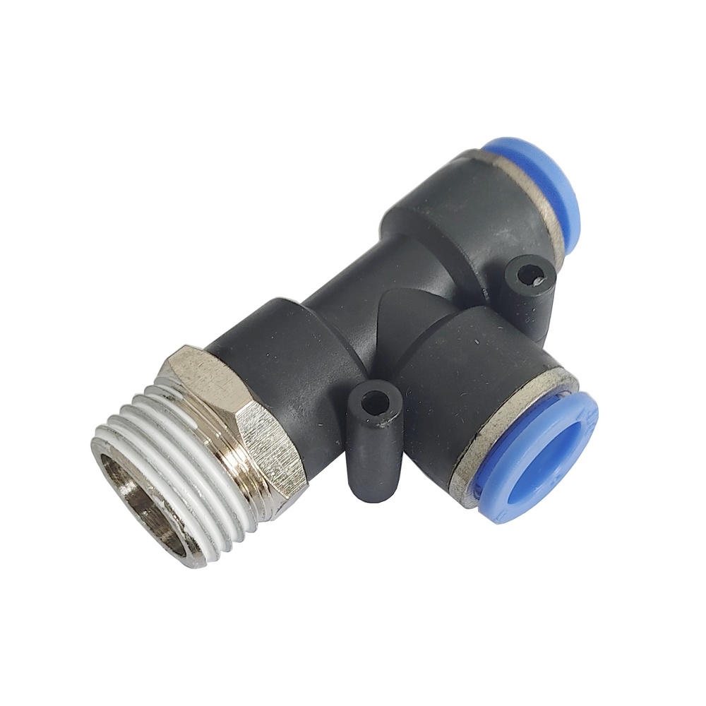 Tee Macho Lateral Tubo 8 mm x Rosca Macho 1/8" NPT - PST (Conexão Pneumática Instantânea)