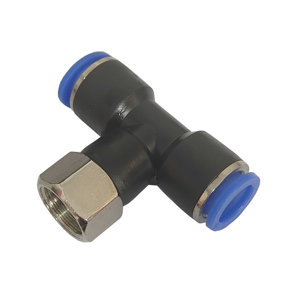 Tee Fêmea Central Tubo 8 x 1/4" BSP - PTF-G (Conexão Pneumática Instantânea)