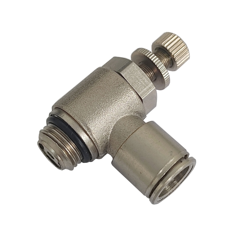 Regulador de Fluxo Tubo 8 x Rosca Macho 3/8" BSP - MNSE (Conexão Pneumática Metálica)