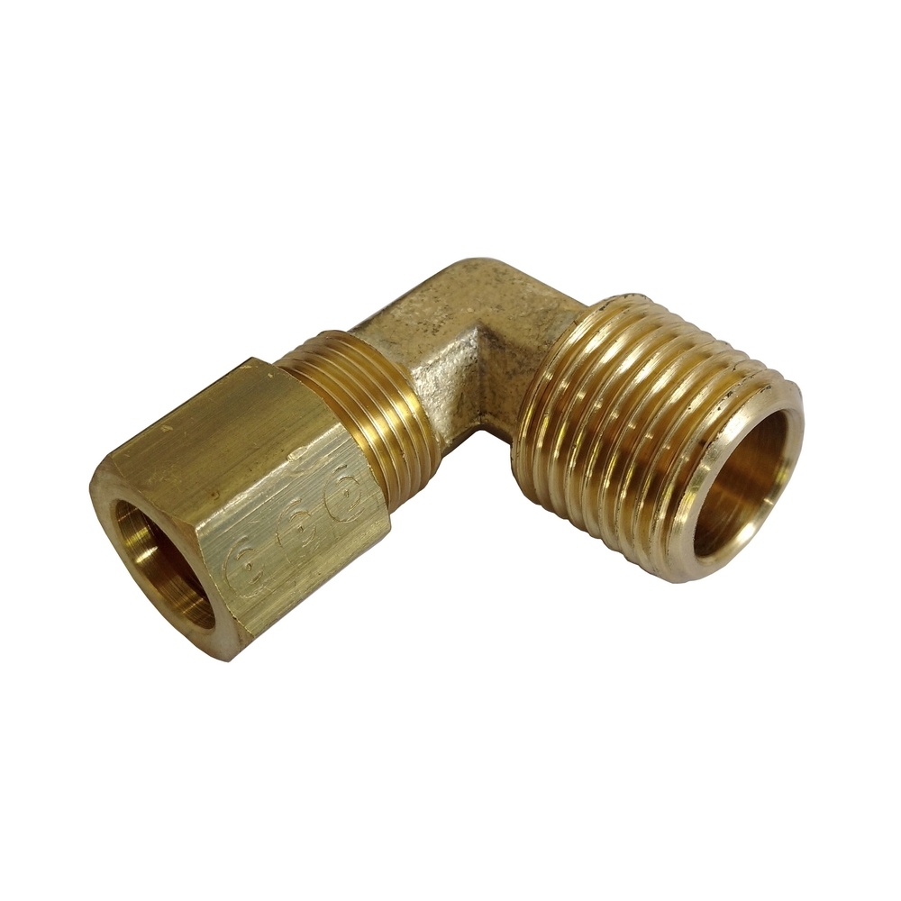 Cotovelo União Tubo 8 mm x Macho 1/4" NPT - Latão c/ Porca em Aço 