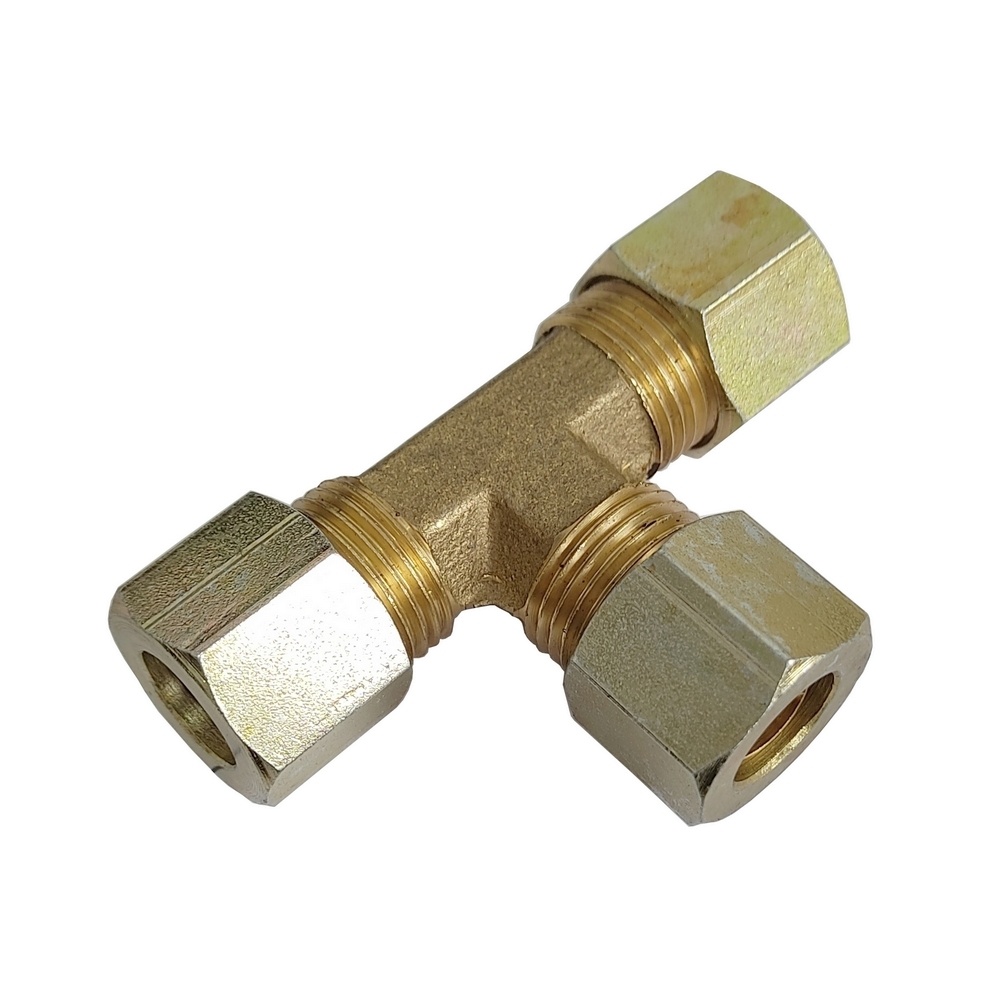 Tee União Tubo 5/16" - Latão c/ Porca em Aço 