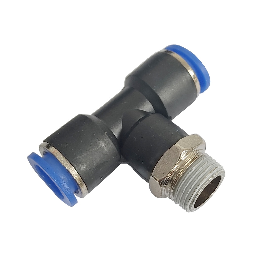 Tee Macho Central Tubo 1/4" x 1/4" NPT - PT (Conexão Pneumática Instantânea)