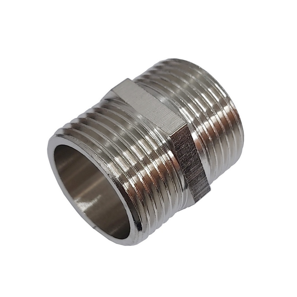 Niple Reto 1/4" BSPT Em Latão Niquelado