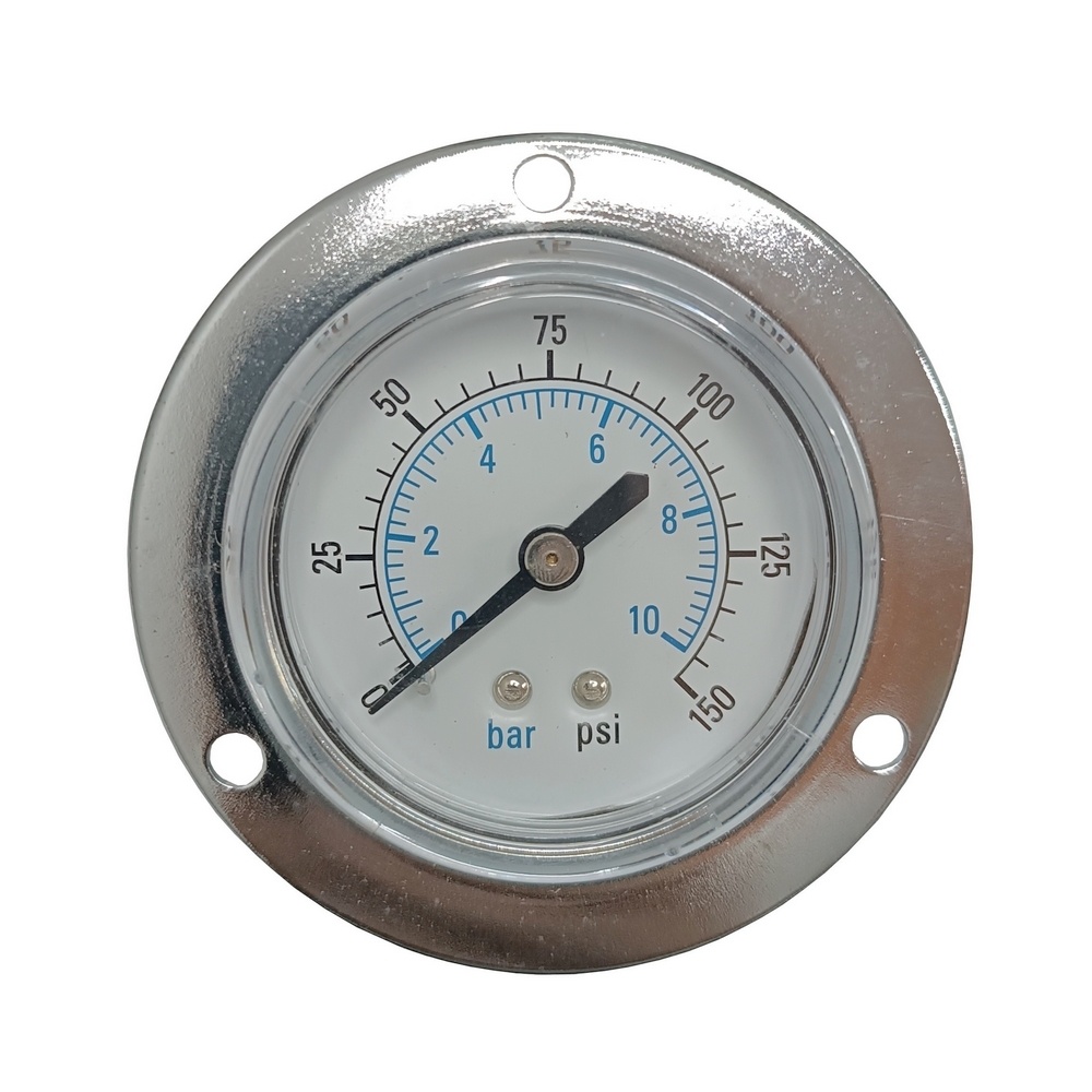 Manômetro Horizontal p/ Painel 150 PSI c/ Rosca 1/8" BSPT e Caixa Metálica Ø 40 mm 