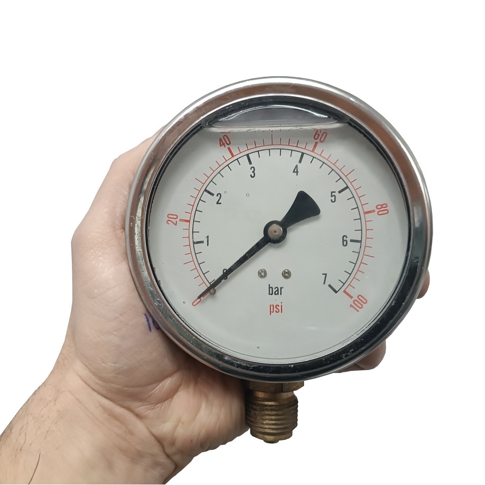 Manômetro Vertical 100 PSI / 7 Bar c/ Rosca 1/2