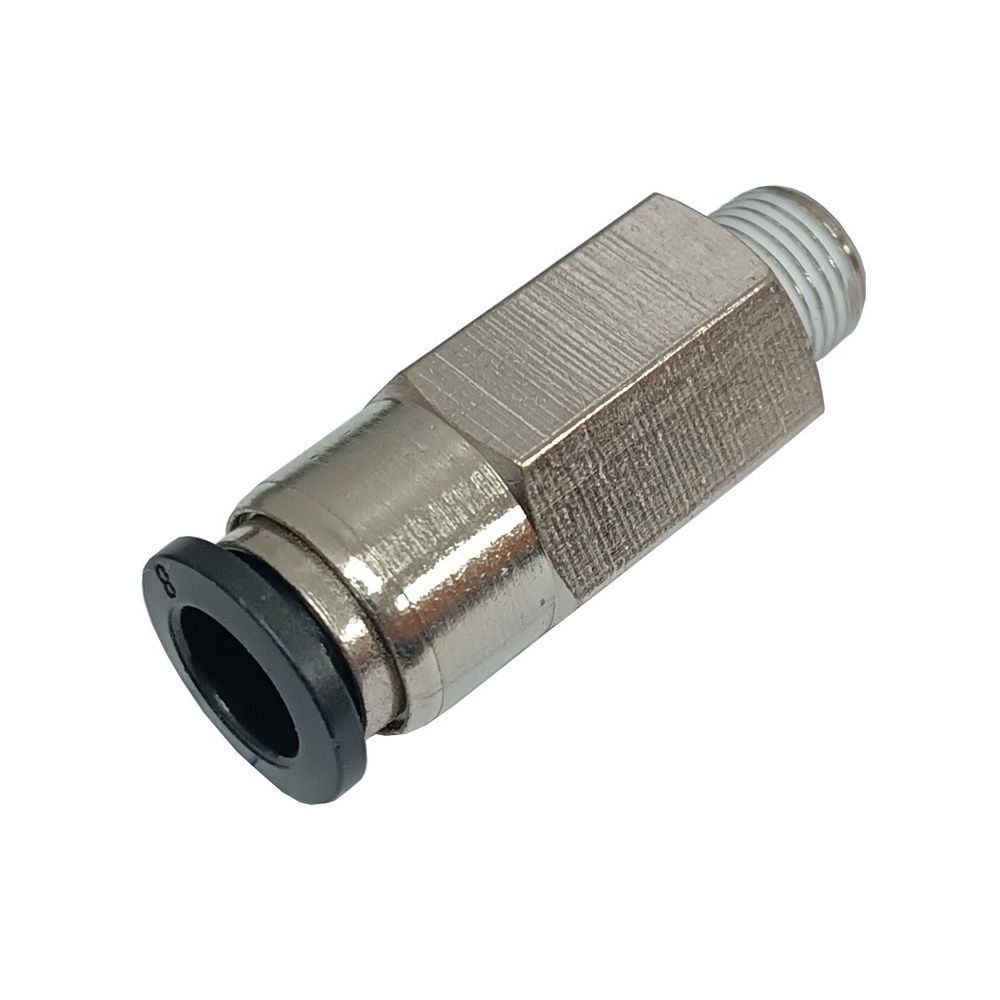 Conector Reto c/ Retenção Tubo 8 x Rosca Macho 1/8" BSPT - (Conexão Pneumática c/ Retenção)