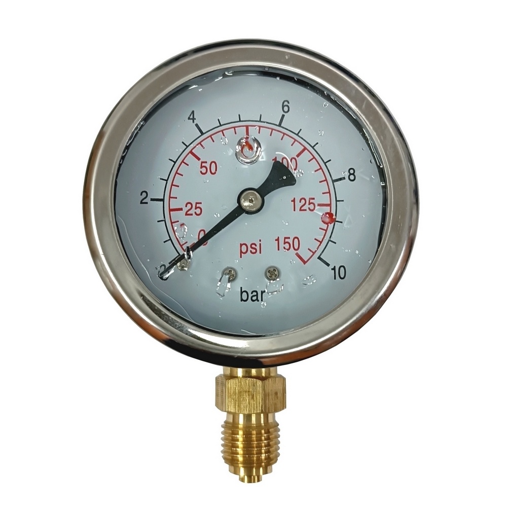 Manômetro Vertical 150 PSI / 10 Bar com Rosca 1/4" BSP, Caixa em Inox/Glicerina No  Ø 63 mm 