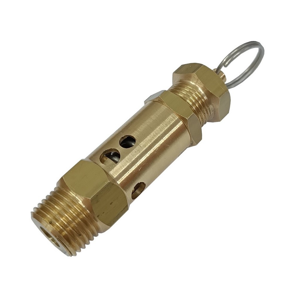 Válvula de Segurança / Alívio 200 Psi/Libras (12 Bar), Rosca 1/2" BSPT em Latão c/ Argola e Vedação em Viton Utilizada em Reservatórios de Compressores de Ar (Não Certificada)
