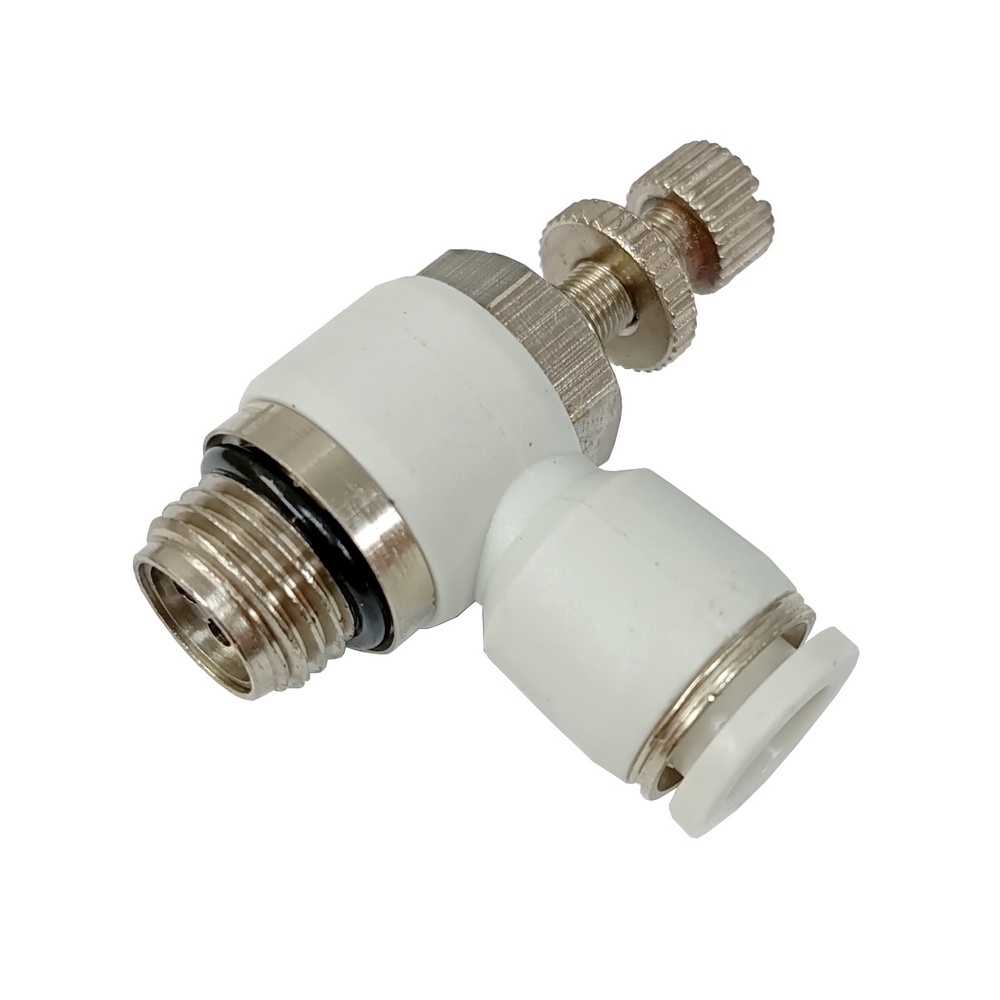 Regulador de Fluxo Tubo 6 mm x Rosca Macho 1/4" BSP - NSE-G (Conexão Instantânea Primeira Linha Branca)