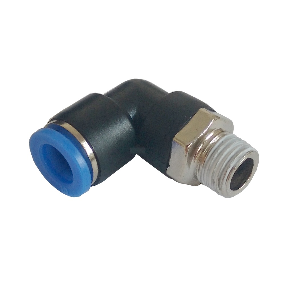 Cotovelo Tubo 1/4" x Rosca 1/4" NPT - PL (Conexão Pneumática Instantânea)